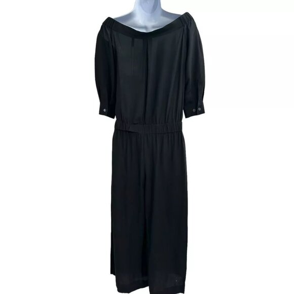 THEORY SILK ELASTIC WAIST 3/4 SLEEVE TWO SIDE POCKET WIDE LEG JUMPSUIT SZ 4 - Picture 8 of 9